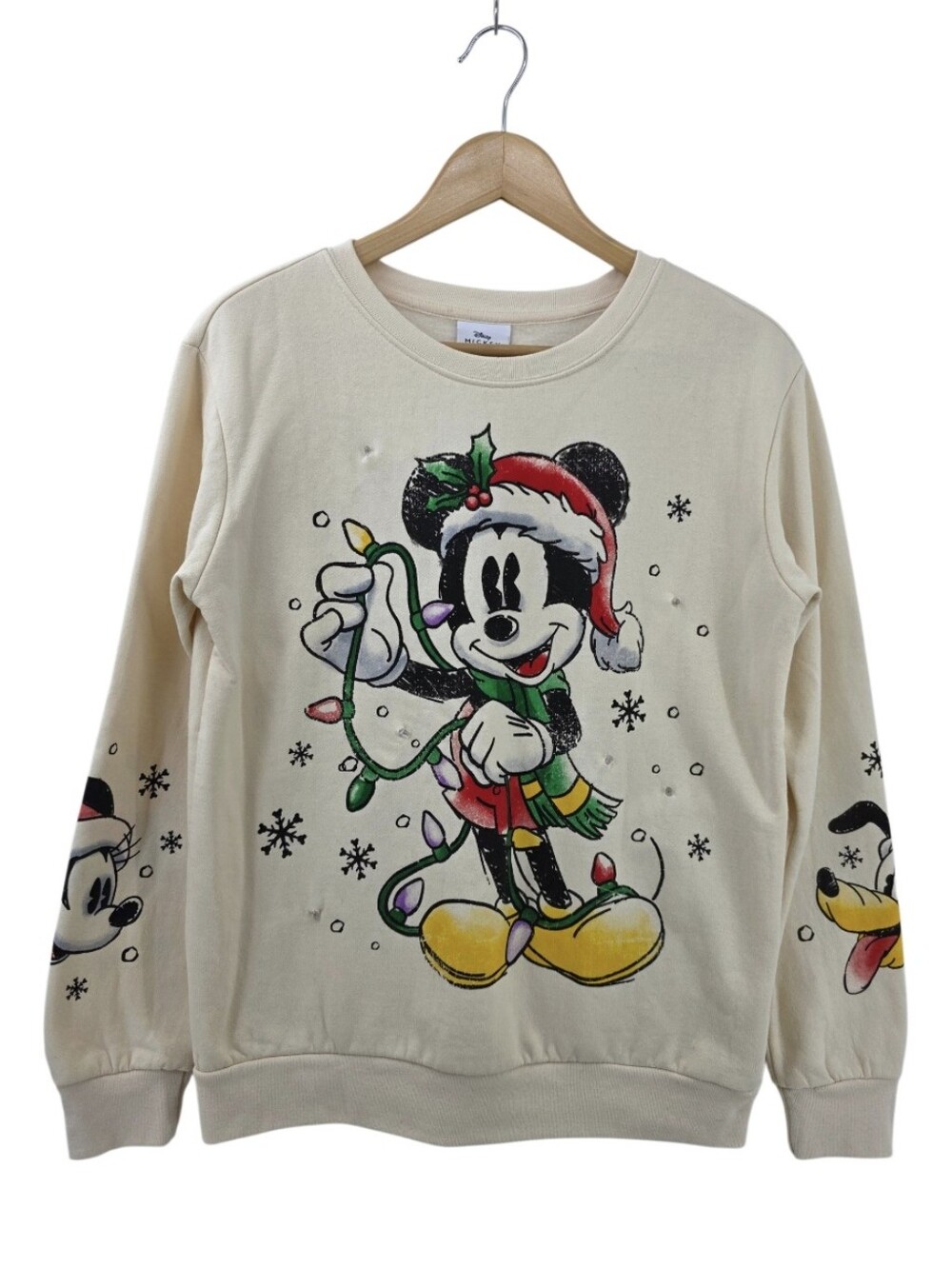 Disney Mickey Mouse Light Up Cream Holiday Pullover Sweatshirt Women's Medium